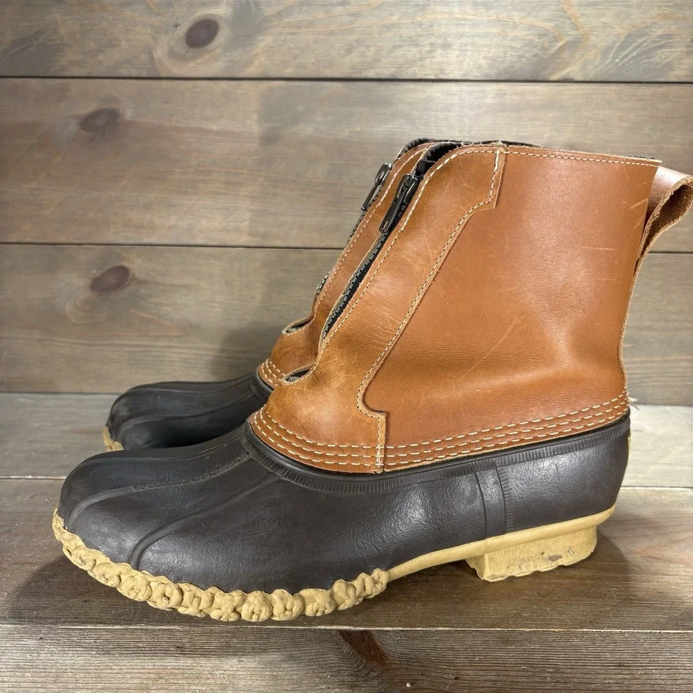 ll bean duck boots mens 9 shoes brown sherpa lined zip up winter snow rain